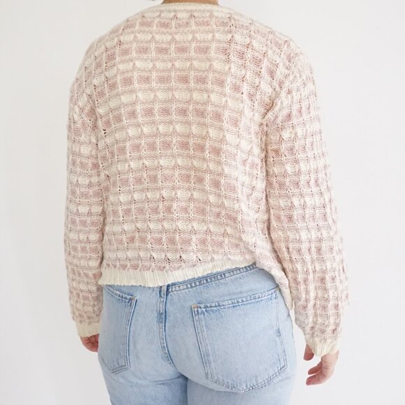 VTG Knitmakers Pink Cream Textured Knit Button Cardigan Cabincore Cottagecore S - Picture 2 of 11